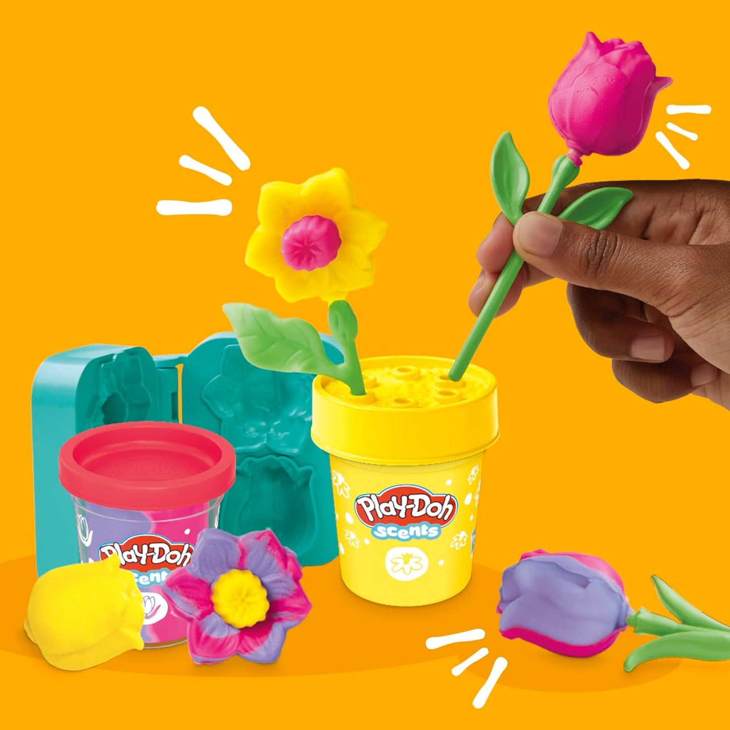 Play-Doh Blumenspielzeug „Tulpen und Narzissen“ mit Blumenduft, Modelliermasse für Kinder, Kunst- und Bastelset für Kinder ab 3 Jahren