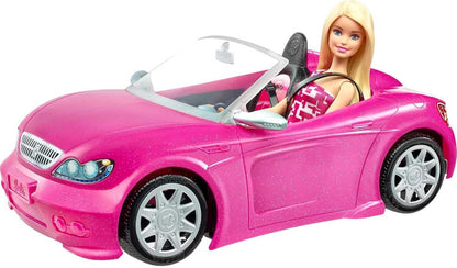 Set da gioco Barbie convertibile con bambola alla moda, auto rosa scintillante e accessori, dai 3 ai 7 anni