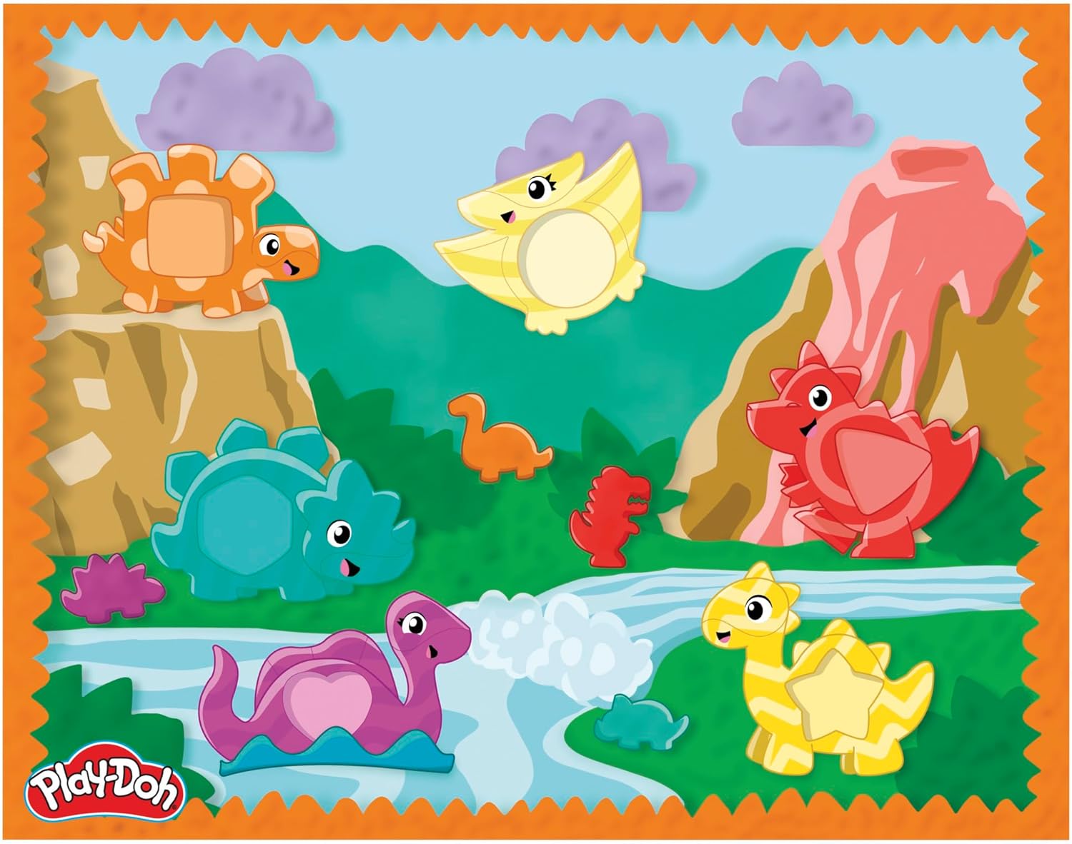 Play-Doh Formen und Farben Dino-Starter-Set, sensorisches Dinosaurier-Spielset für Kinder ab 2 Jahren, 11 Zubehörteile und 6 Farben