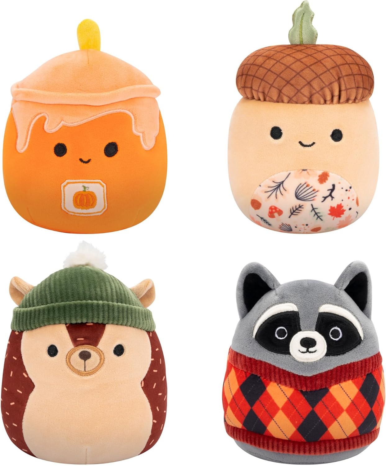 Squishmallows Micromallows Harvest Confezione da 4 – Hans Hedgehog, Mac Acorn, Misha Candle, Rocky Raccoon