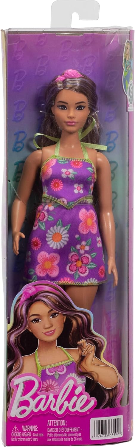 Barbie Fashionistas-Puppe in lila Neckholder-Top und passendem Rock mit Blumenmuster