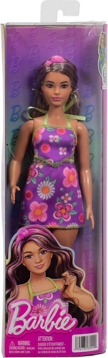 Barbie Fashionistas-Puppe in lila Neckholder-Top und passendem Rock mit Blumenmuster