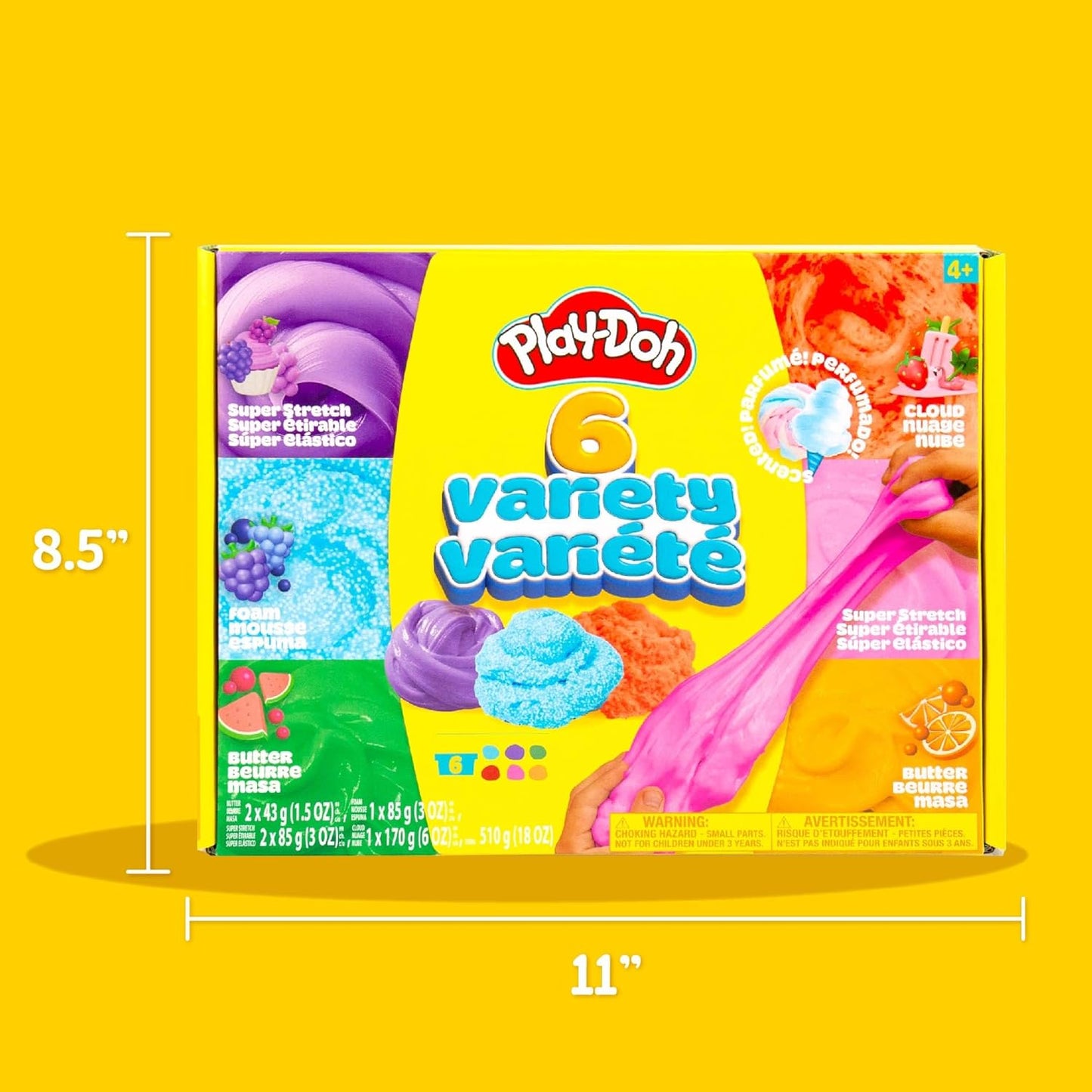 Play-Doh 6er-Pack mit Super-Stretch-, Schaum-, Butter- und Wolken-Sinnesspielzeugen für Kinder ab 3 Jahren