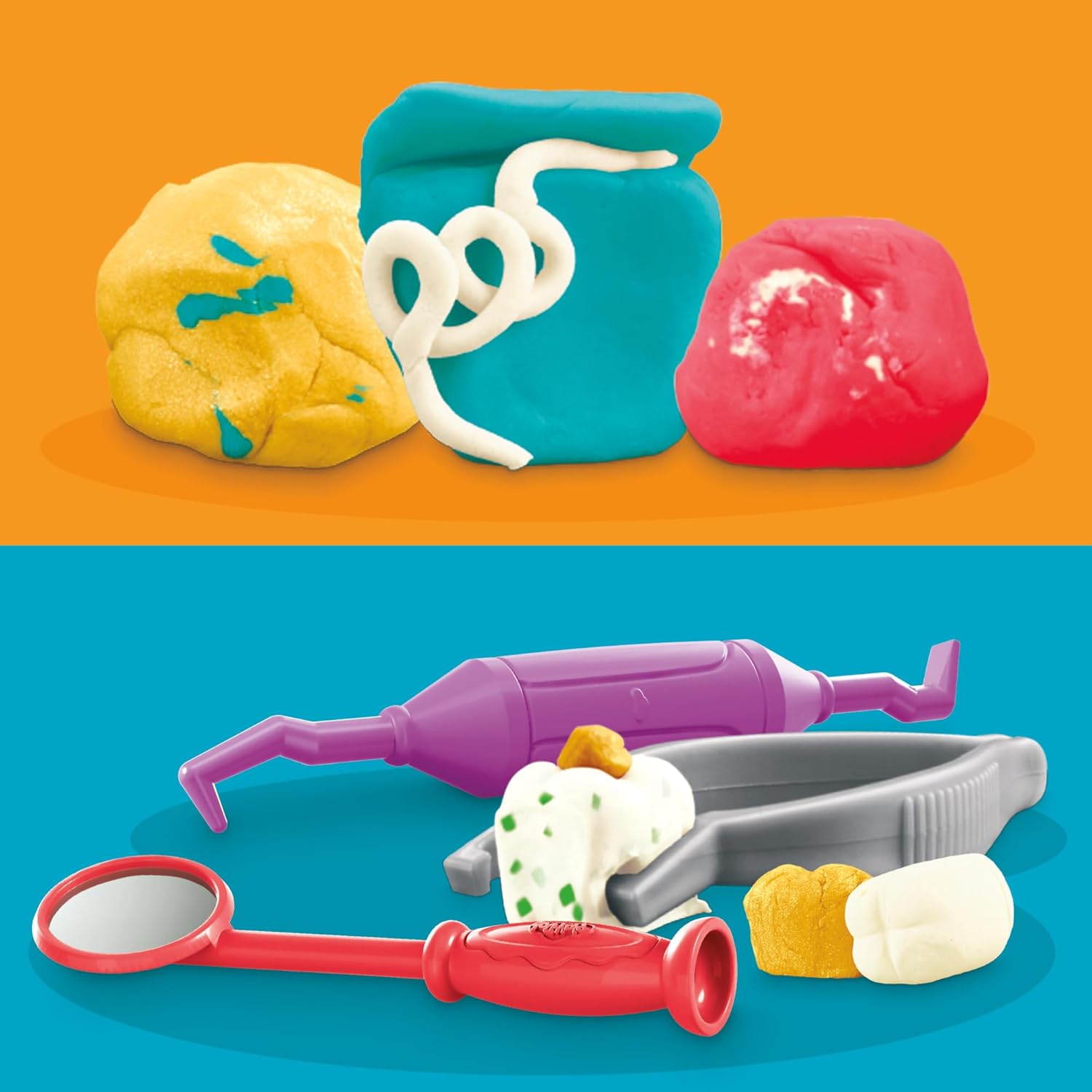 Play-Doh Drill ’n Fill Zahnarztspielzeug-Kinderspielset mit 10 Werkzeugen und 8 Dosen ab 3 Jahren