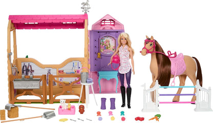 Barbie Stall-Spielset mit Puppe und Pferd, inspiriert von Barbie Mysteries The Great Horse Chase, ab 3 Jahren