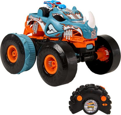 Hot Wheels Monster Trucks Véhicule RC Rhinomite convertible avec Race Ace