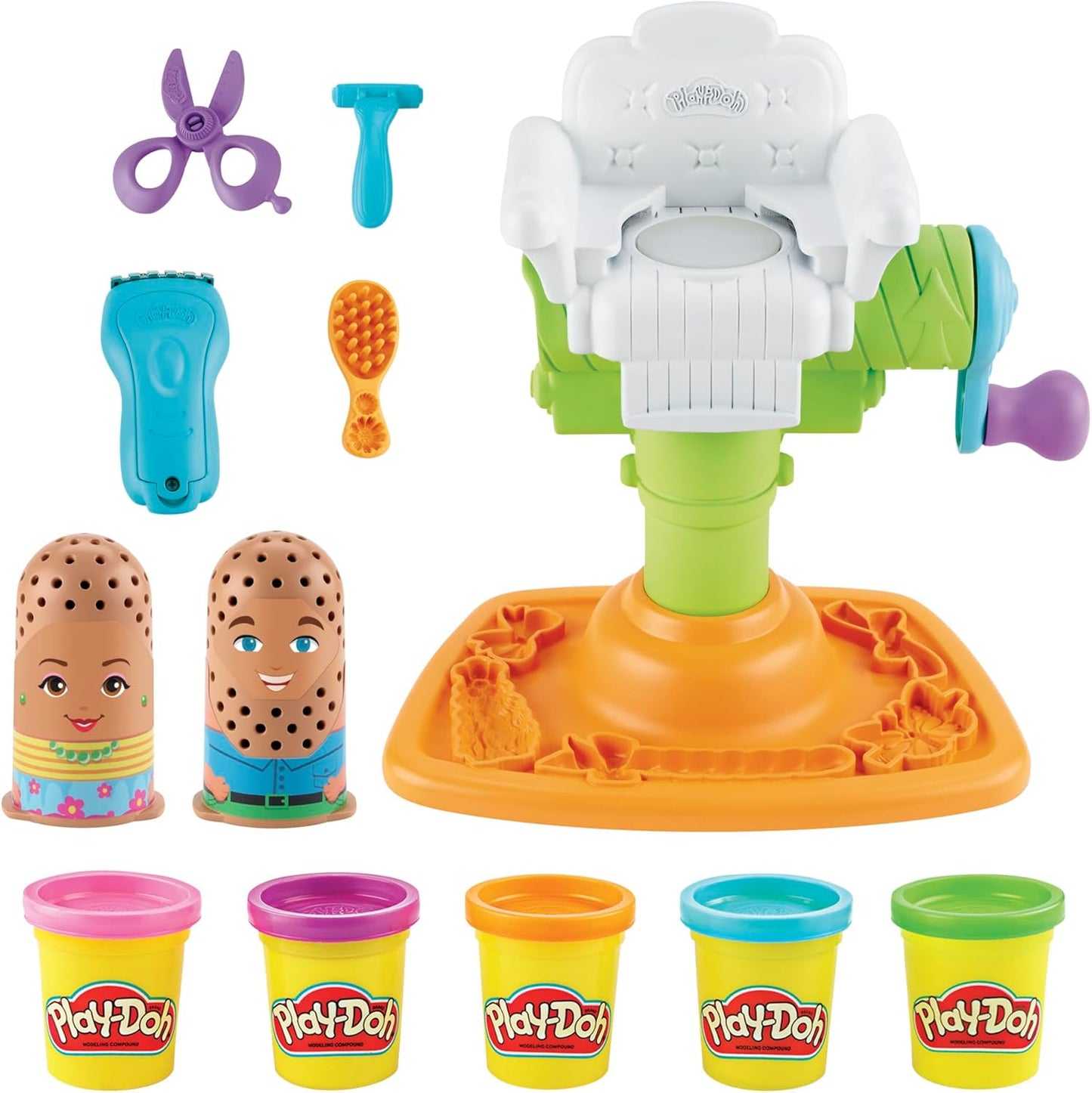 Play-Doh Buzz ’n Cut Fuzzy Pumper Barber Shop-Set, elektrischer Summer und 5 Farben, ab 3 Jahren