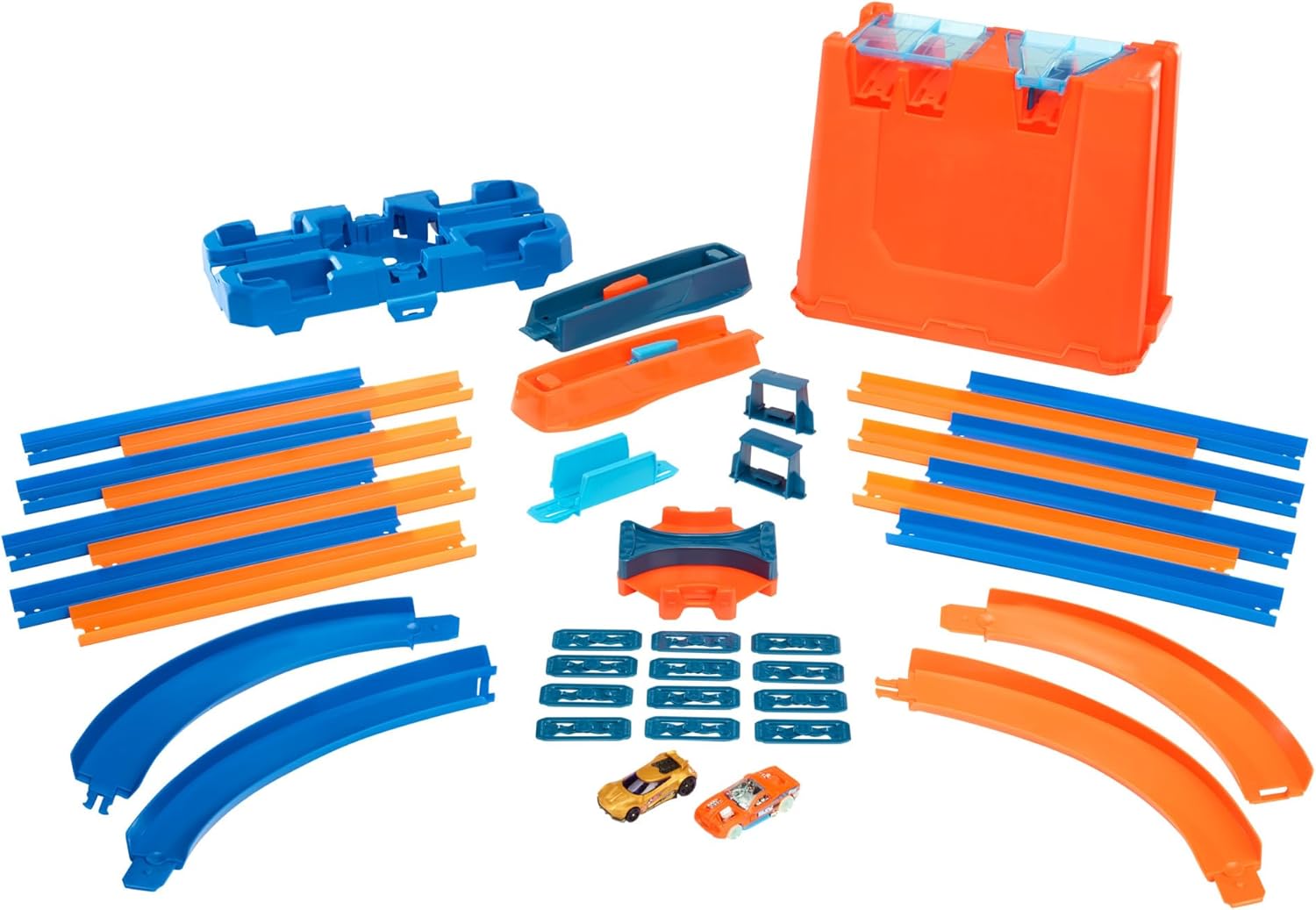 Hot Wheels Track Builder Deluxe Stunt Box avec pistes, accessoires et 2 voitures