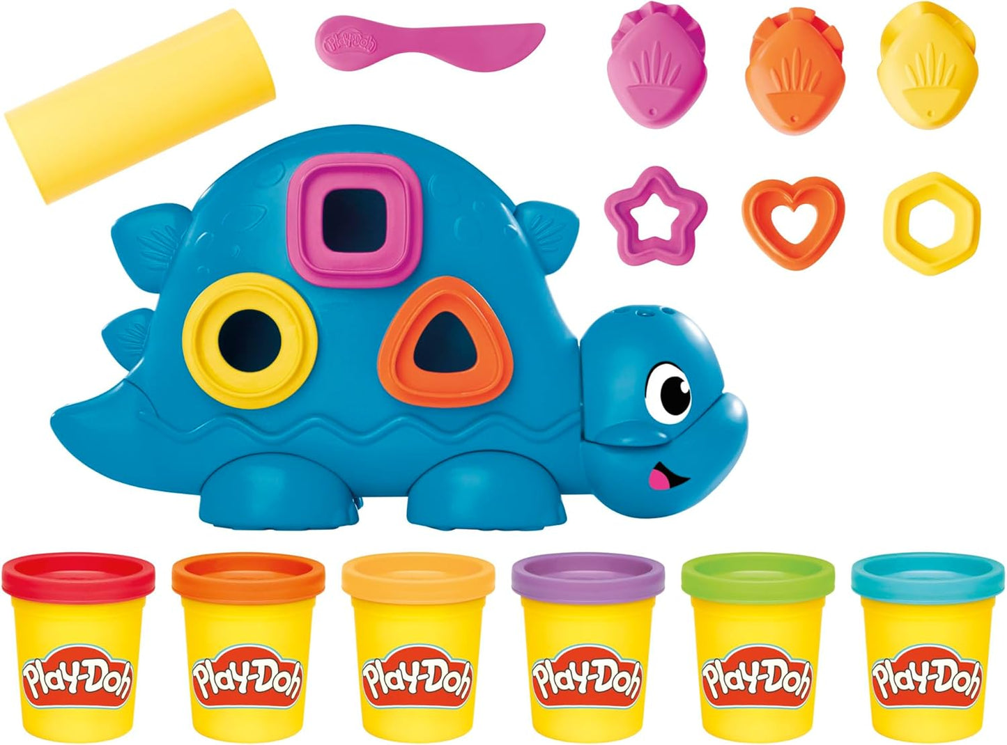 Play-Doh Formen und Farben Dino-Starter-Set, sensorisches Dinosaurier-Spielset für Kinder ab 2 Jahren, 11 Zubehörteile und 6 Farben