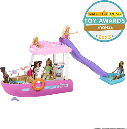 Barbie Dream Boat Spielset, 20+ Ozean-Zubehör, Pool, Rutsche und Delfin, ab 3 Jahren