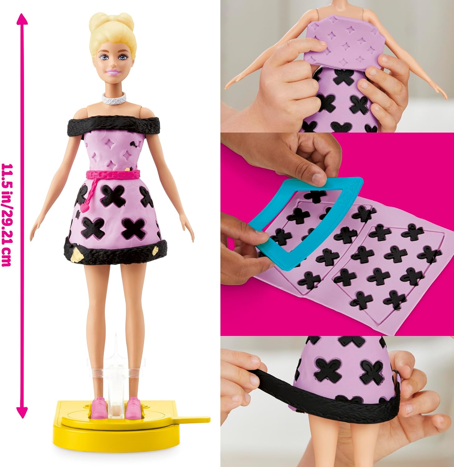 Play-Doh Barbie Designer-Modenschau-Set. Kreieren Sie Puppenkleidung mit 21 Modeaccessoires und 6 Play-Doh-Farben ab 5 Jahren