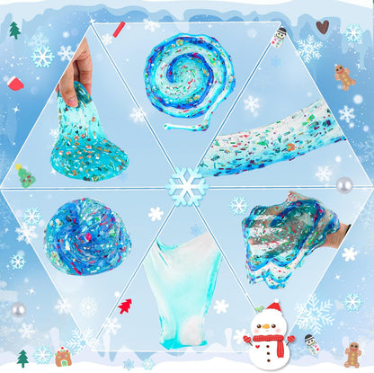 Lot de 6 bonhommes de neige en slime et argile, kit de bricolage pour construire un bonhomme de neige, 6 slimes en cristal transparent et 40 accessoires, à partir de 4 ans