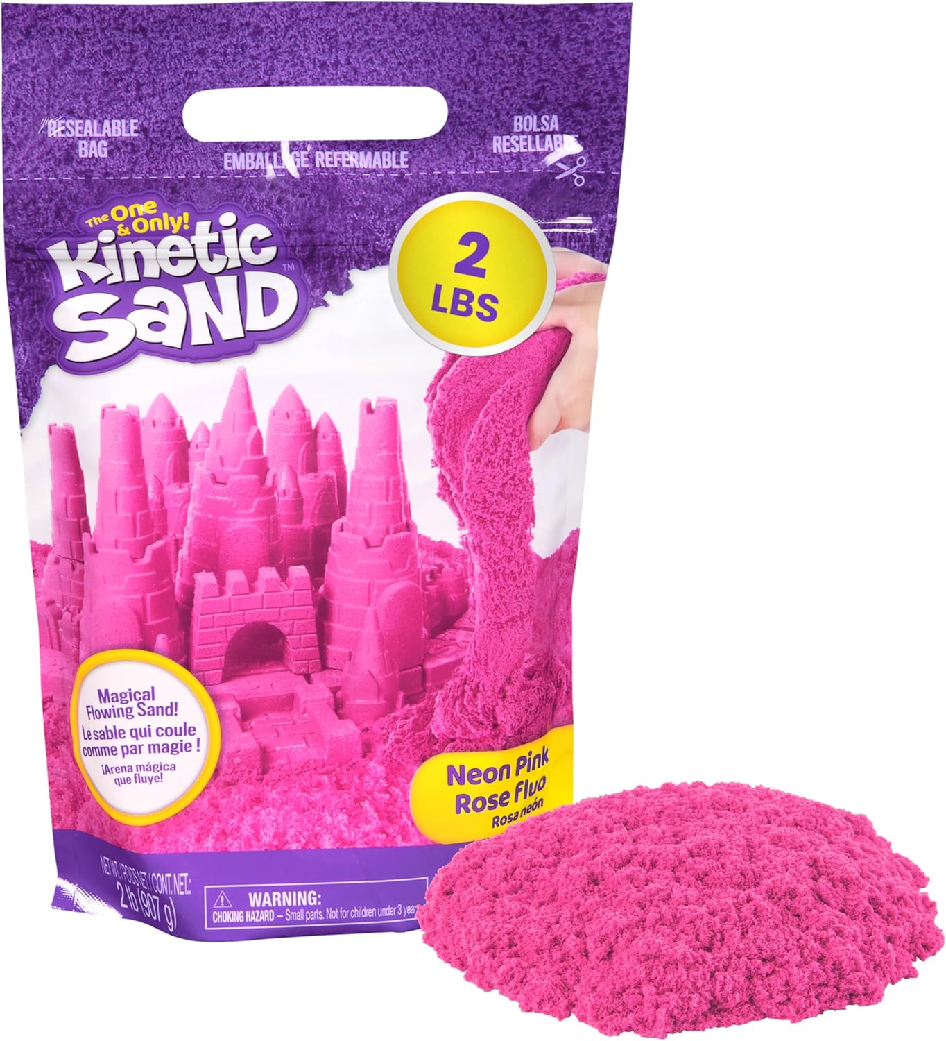 Kinetic Sand, 907 g de sable de jeu rose, sac refermable