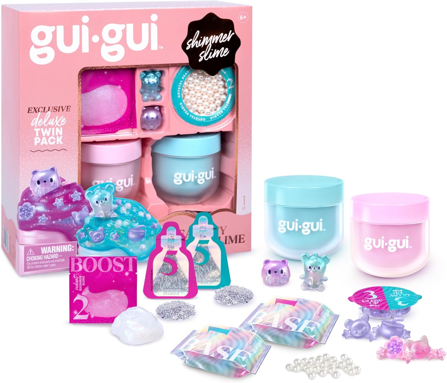 Gui Gui Scented Shimmer Deluxe Duo Pack, 2 schillernde Schleime, 5-stufige DIY-Anpassung, wiederverwendbarer Behälter, ASMR-Erlebnis