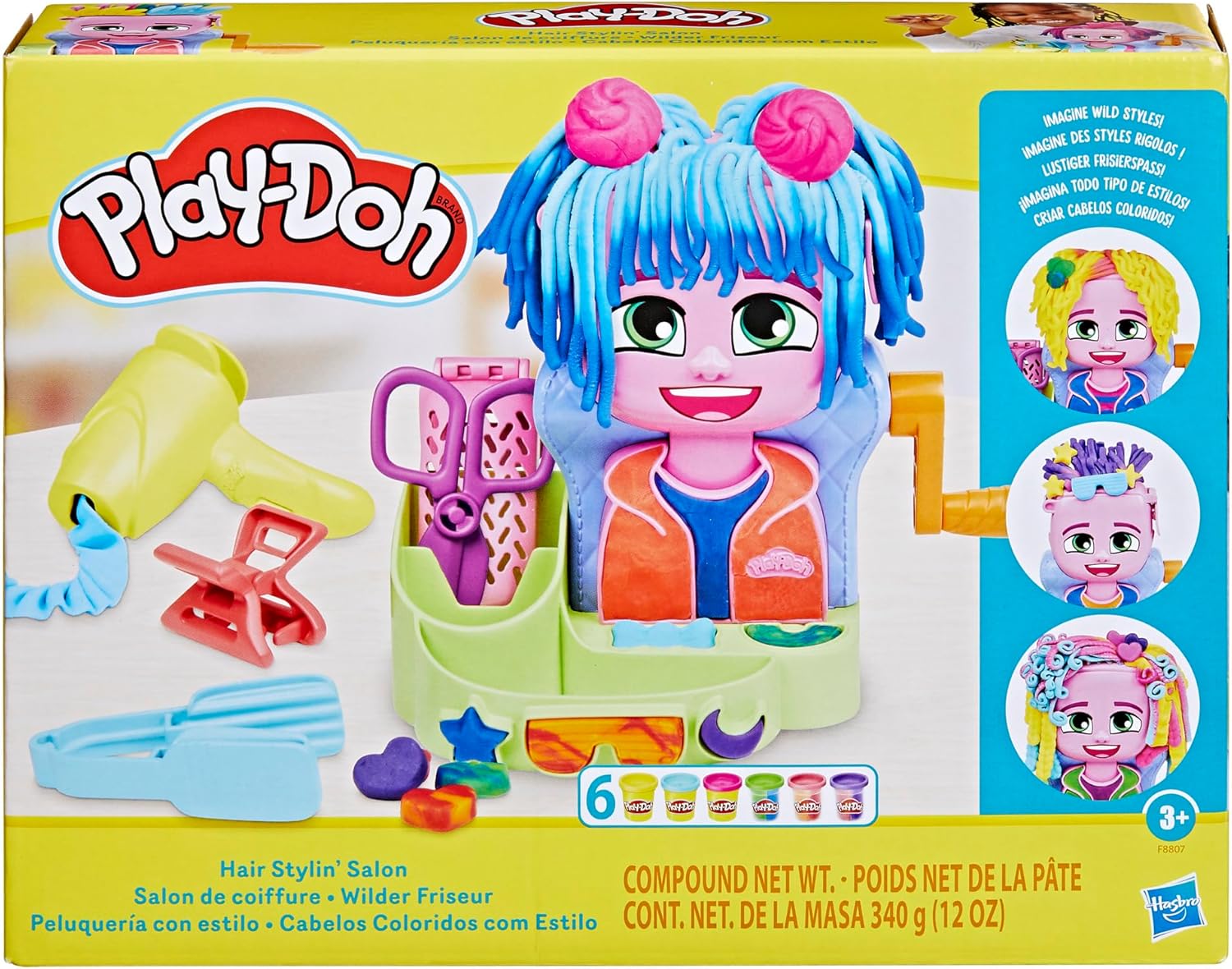 Play-Doh Hair Stylin’ Salon-Spielset. Erstellen Sie verrückte Frisuren mit 6 Play-Doh-Farben. Rollen Sie ein Salonspielzeug für Kinder ab 3 Jahren