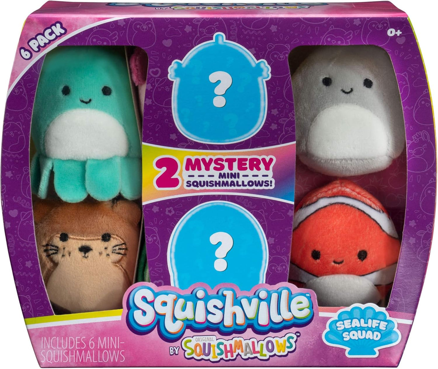 Squishmallows Micromallows Sealife Squad, sechs 2-Zoll-Meerestiere, unwiderstehlich weicher bunter Plüsch, Mini-Hai, Otter und Seepferdchen