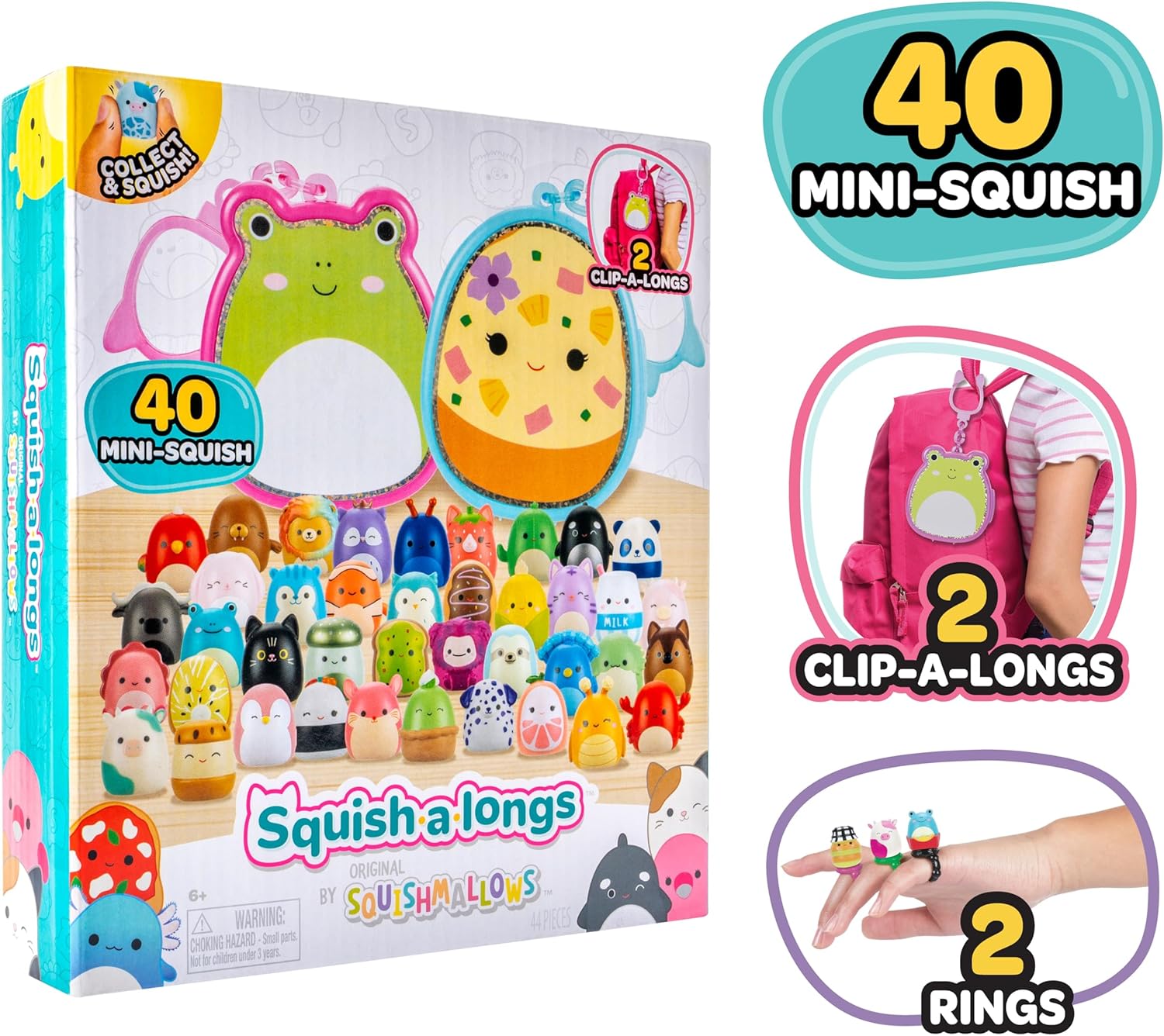Squishmallows Micromallows Multipack – Comprend 2 Clip-a-Longs et 40 Mini-Squish