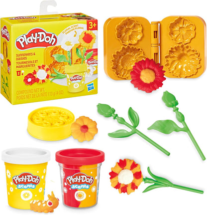 Play-Doh-Blumenspielzeug „Sonnenblumen und Gänseblümchen“ mit Blumenduft, Modelliermasse für Kinder, Kunst- und Bastelset für Kinder ab 3 Jahren