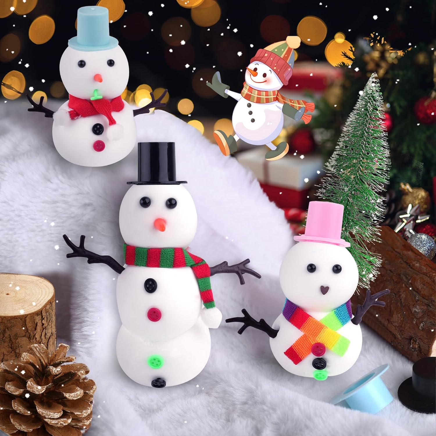 Lot de 6 bonhommes de neige en slime et argile, kit de bricolage pour construire un bonhomme de neige, 6 slimes en cristal transparent et 40 accessoires, à partir de 4 ans