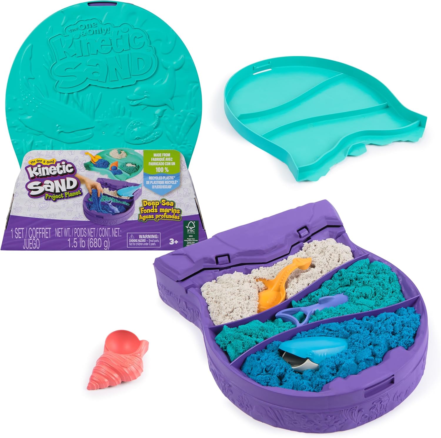 Kinetischer Sand, Project Planet Deep Sea mit 680 g Spielsand und Meereslebewesen-Werkzeugen