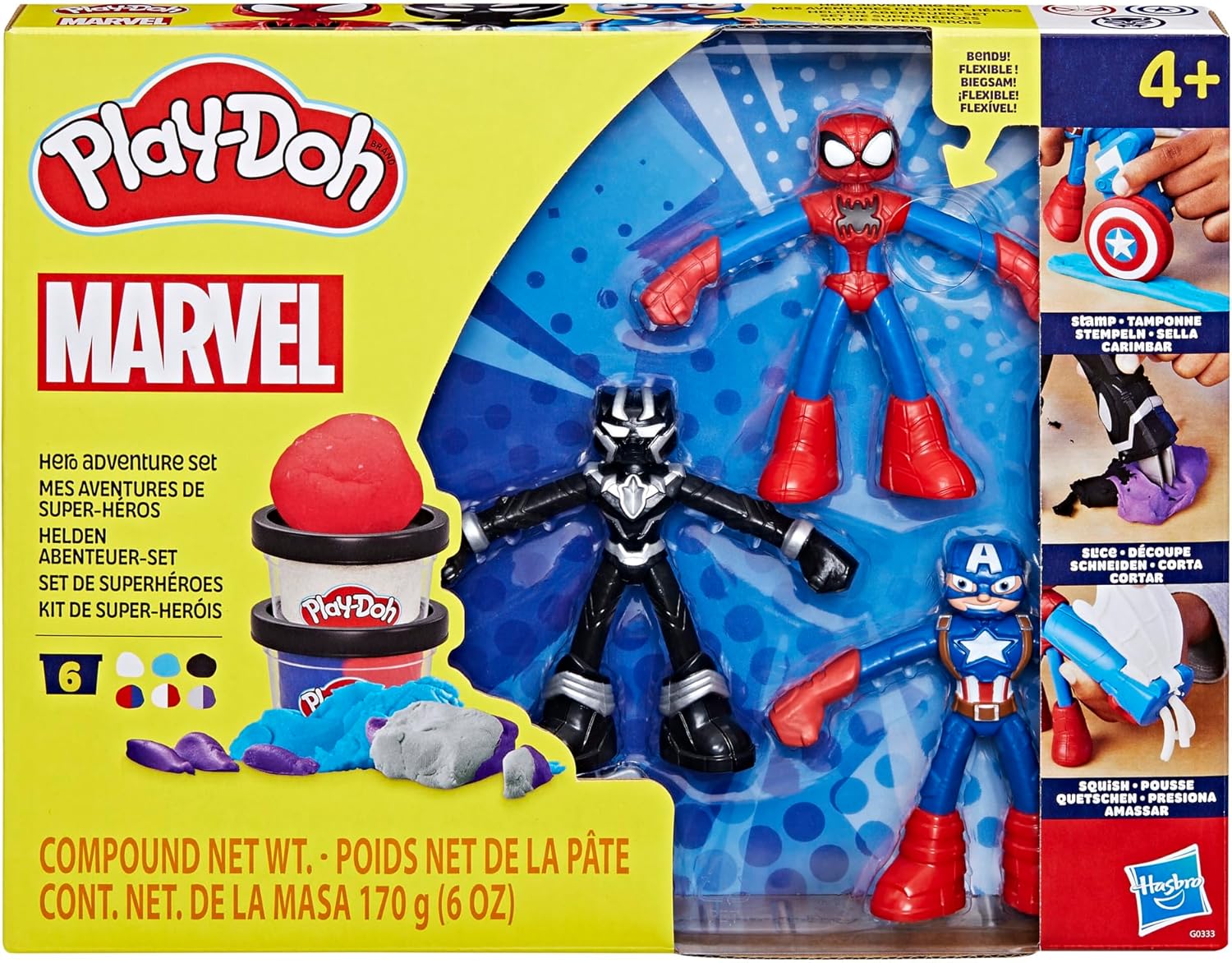 Play-Doh Marvel Hero Adventure Playset Capitan America, Pantera Nera e Spider-Man per bambini dai 4 anni in su
