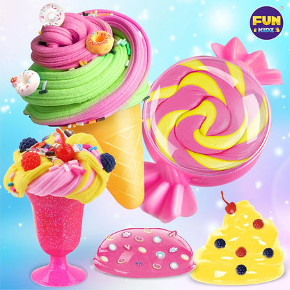 FunKidz Kit de Slime au Beurre de Crème Glacée DIY Ensemble de Slime Doux pour Filles de 8 à 12 Ans Plus de 100 Styles Combos Parfums Vanille, Orange et Chocolat Cadeau Idéal ou Activité de Fête
