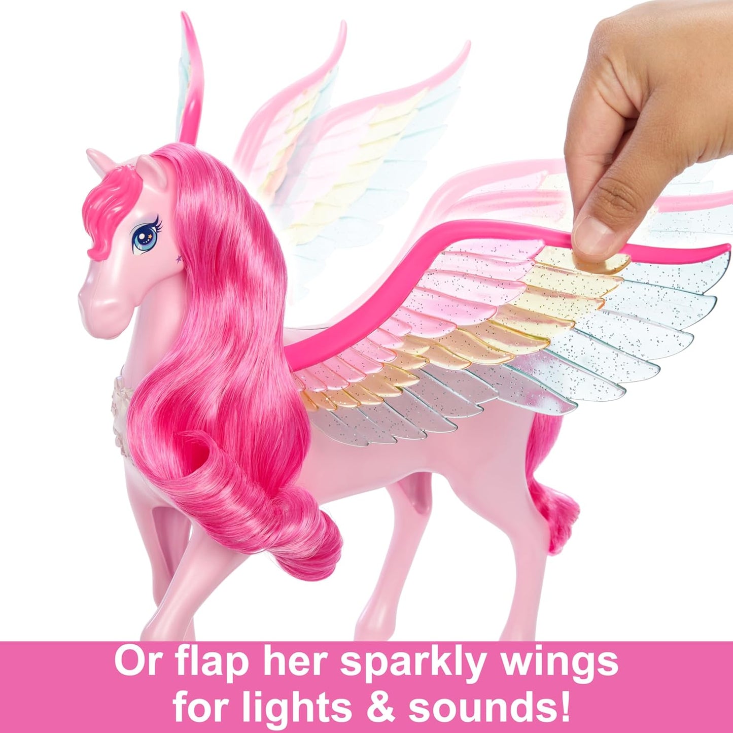 Barbie Pegasus Cavallo alato rosa Giocattolo Ispirato a Barbie Un tocco di magia Dai 3 anni in su