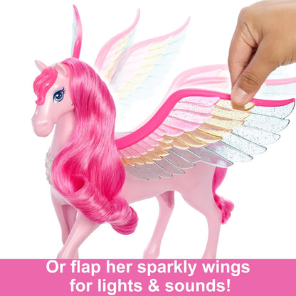 Barbie Pegasus Cavallo alato rosa Giocattolo Ispirato a Barbie Un tocco di magia Dai 3 anni in su