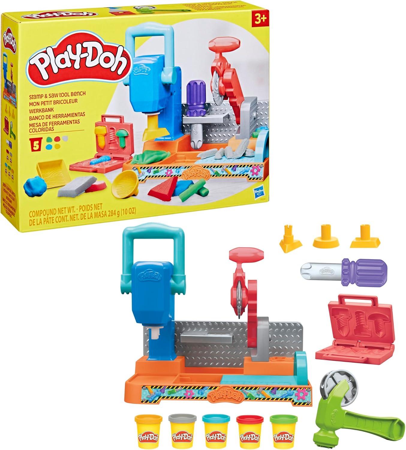 Play-Doh Stempel- und Sägewerkzeugbank, Spielset, Bauwerkstatt für Kinder ab 3 Jahren