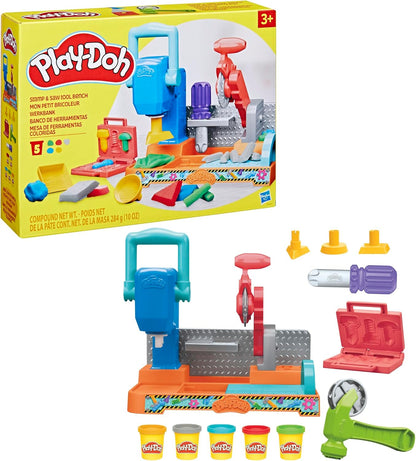 Play-Doh Stempel- und Sägewerkzeugbank, Spielset, Bauwerkstatt für Kinder ab 3 Jahren