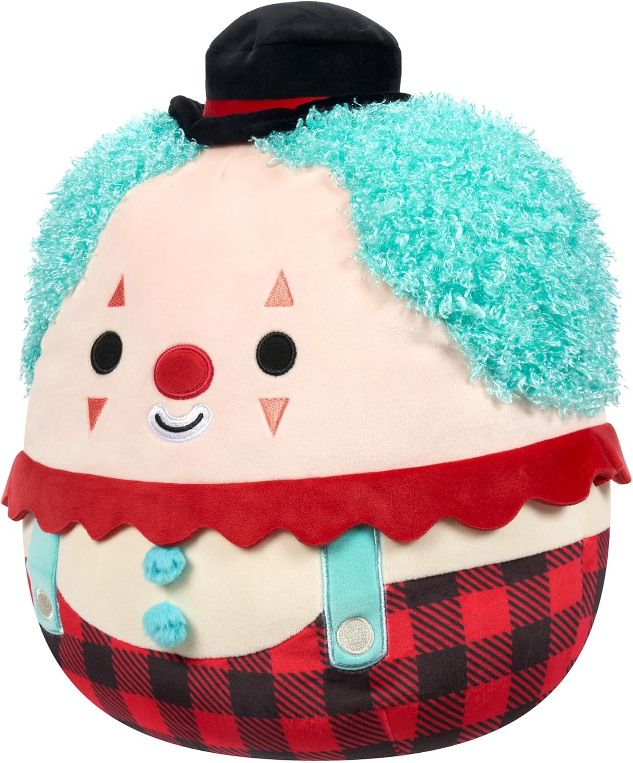 Squishmallows Halloween-Ukee-Clown mit blaugrünem Haar und schwarzer Melone