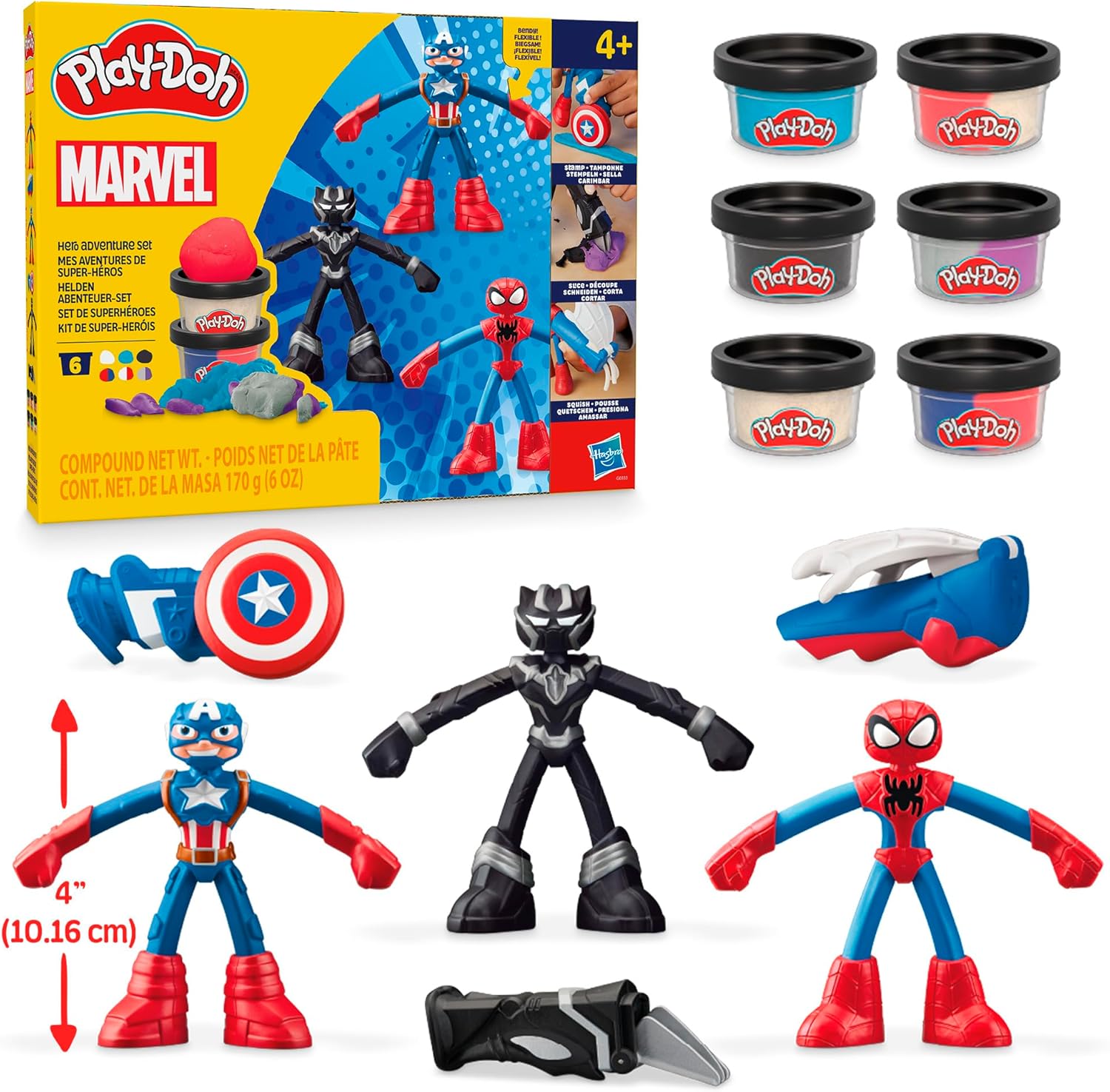 Play-Doh Marvel Hero Adventure Playset Capitan America, Pantera Nera e Spider-Man per bambini dai 4 anni in su