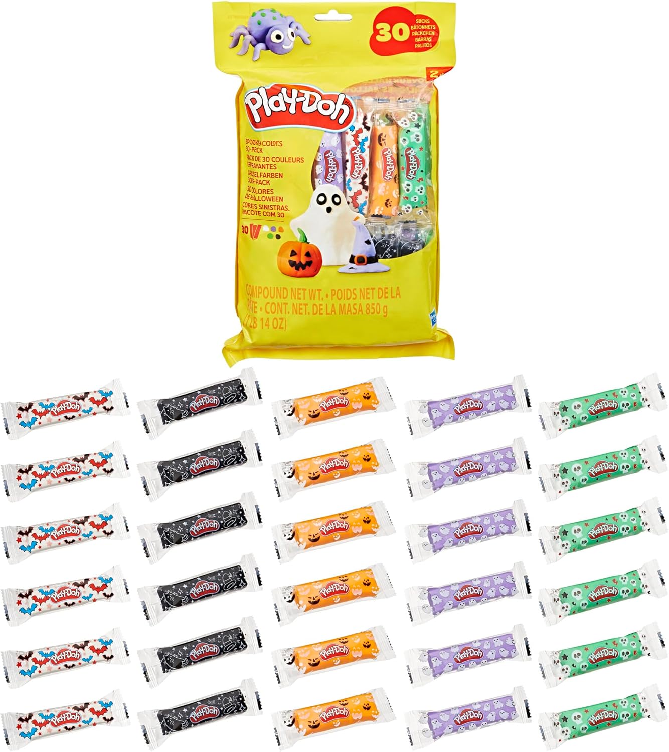 Play-Doh 30er-Pack gruselige Farben, einzeln verpackte 28-g-Sticks für Halloween, Süßes oder Saures