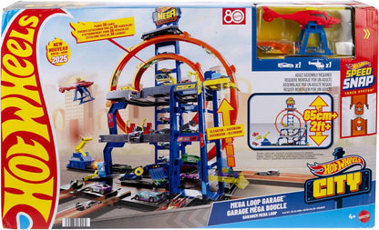 Hot Wheels City Mega-Parkhaus-Spielset mit Druckgussauto und Hubschrauber