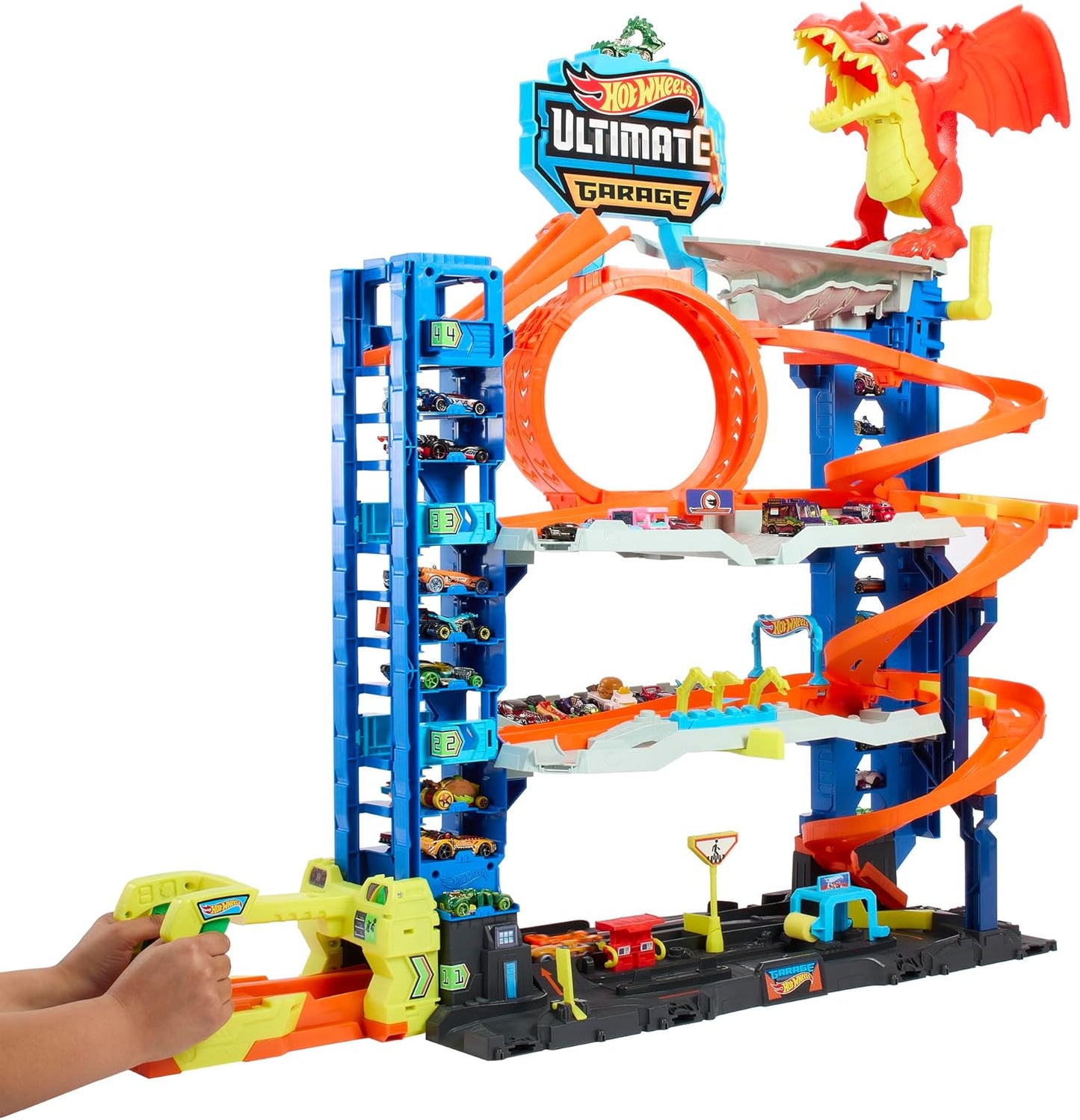 Hot Wheels City Ultimate Garage Playset avec dragon, ascenseur, boucle et 2 voitures