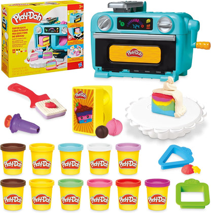 Play-Doh Super Slice Cake Spielset, Spielzeugofen, Küchenzubehör und 11 Modelliermasse-Dosen ab 3 Jahren