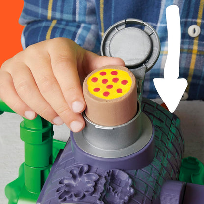 Play-Doh Teenage Mutant Ninja Turtles Slice & Blast Pizza-Spielset Bendy Michelangelo-Figur und Pizza-Blaster-Spielzeug für Kinder ab 4 Jahren