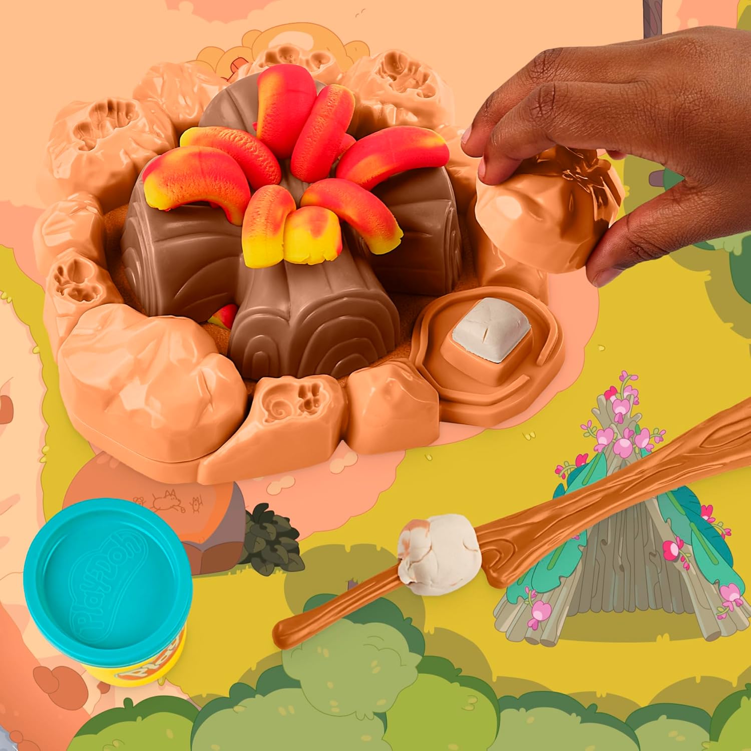 Play-Doh Bluey Goes Camping-Spielset, Lagerfeuer-Abenteuer mit Bluey, Bingo und Jean-Luc, Kunst- und Bastelspielzeug für Kinder ab 3 Jahren