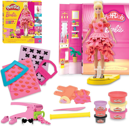 Play-Doh Barbie Designer-Modenschau-Set. Kreieren Sie Puppenkleidung mit 21 Modeaccessoires und 6 Play-Doh-Farben ab 5 Jahren