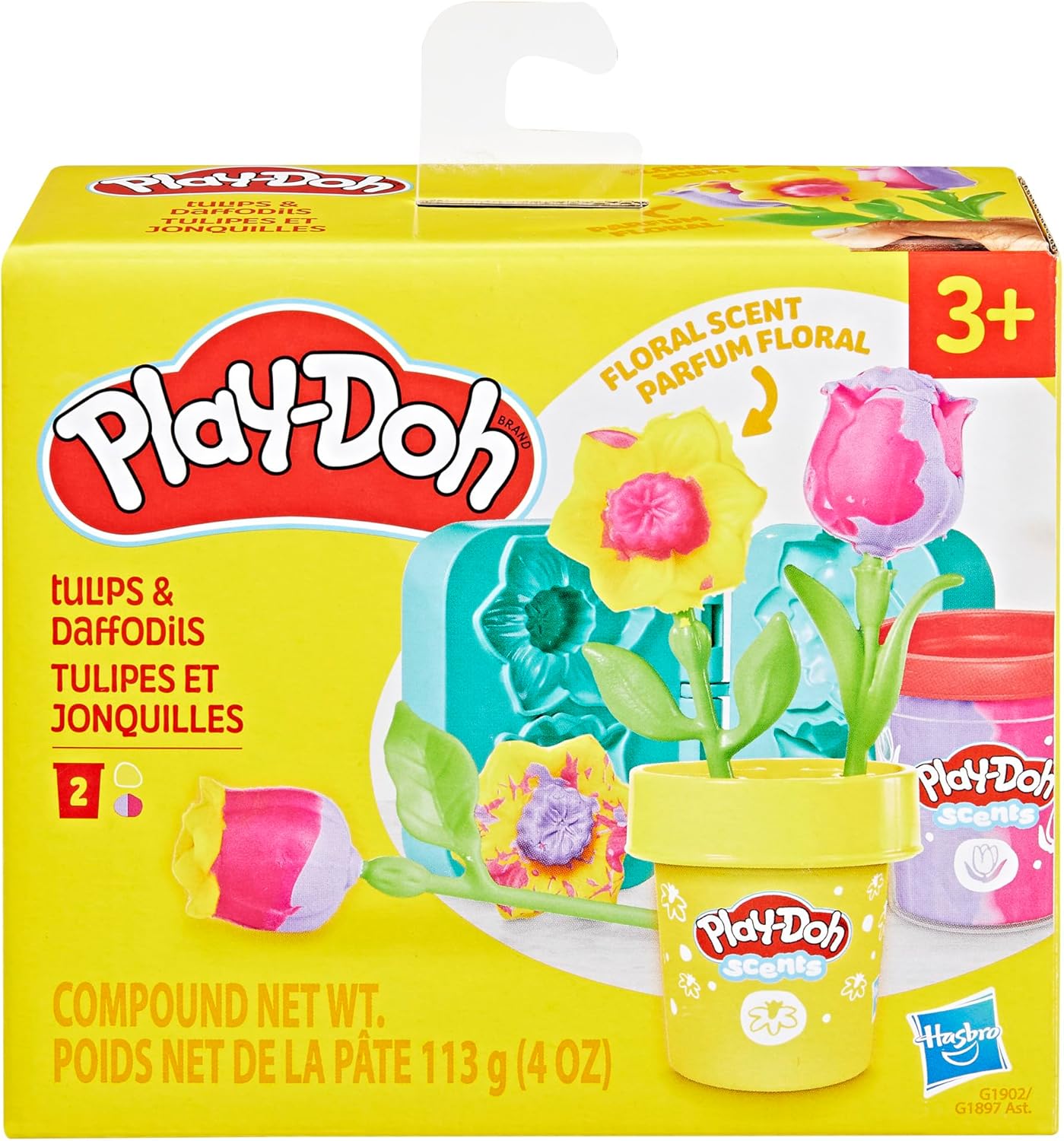 Play-Doh Blumenspielzeug „Tulpen und Narzissen“ mit Blumenduft, Modelliermasse für Kinder, Kunst- und Bastelset für Kinder ab 3 Jahren