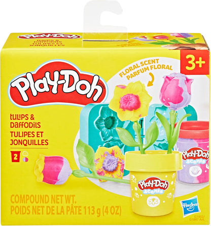 Play-Doh Blumenspielzeug „Tulpen und Narzissen“ mit Blumenduft, Modelliermasse für Kinder, Kunst- und Bastelset für Kinder ab 3 Jahren