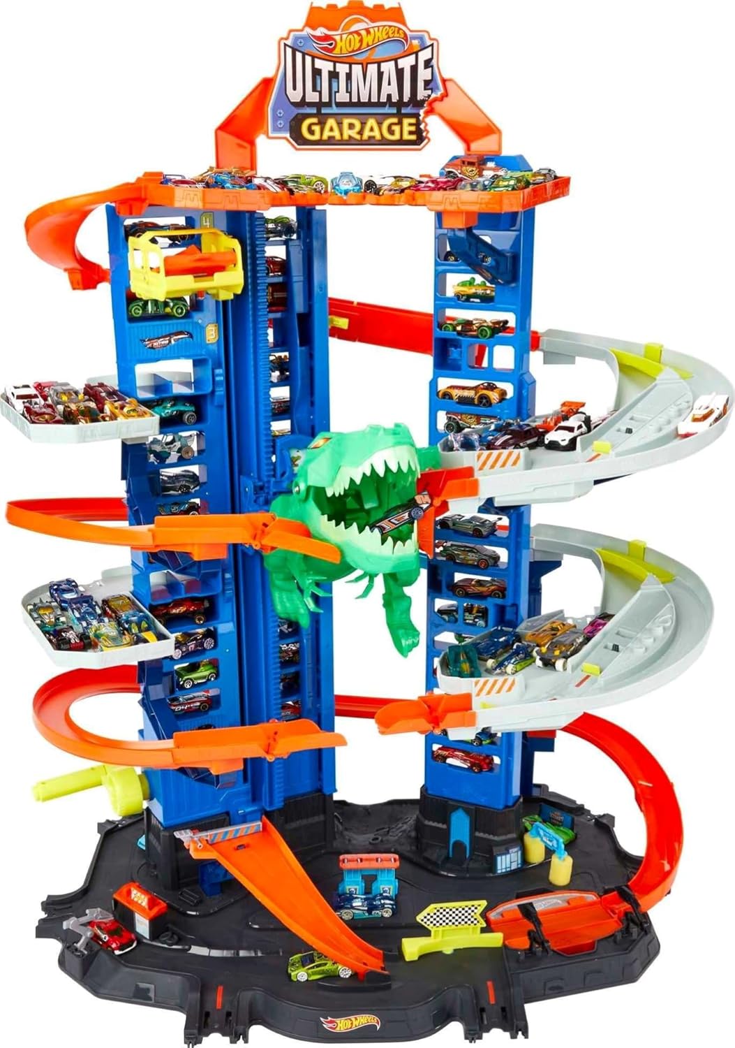 Hot Wheels City Ultimate Garage Track Set avec T-Rex et 2 voitures
