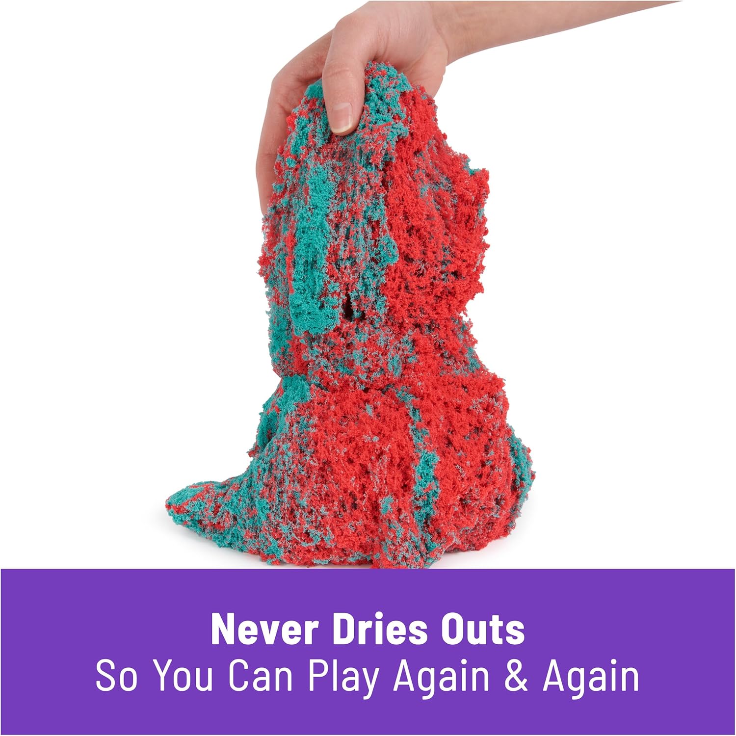 Kinetic Sand Mold n‘ Flow mit 700 g rotem und blaugrünem Spielsand