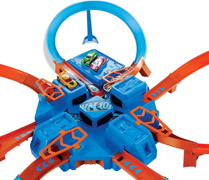Set di piste d'incidente Hot Wheels Criss-Cross con booster motorizzato e auto
