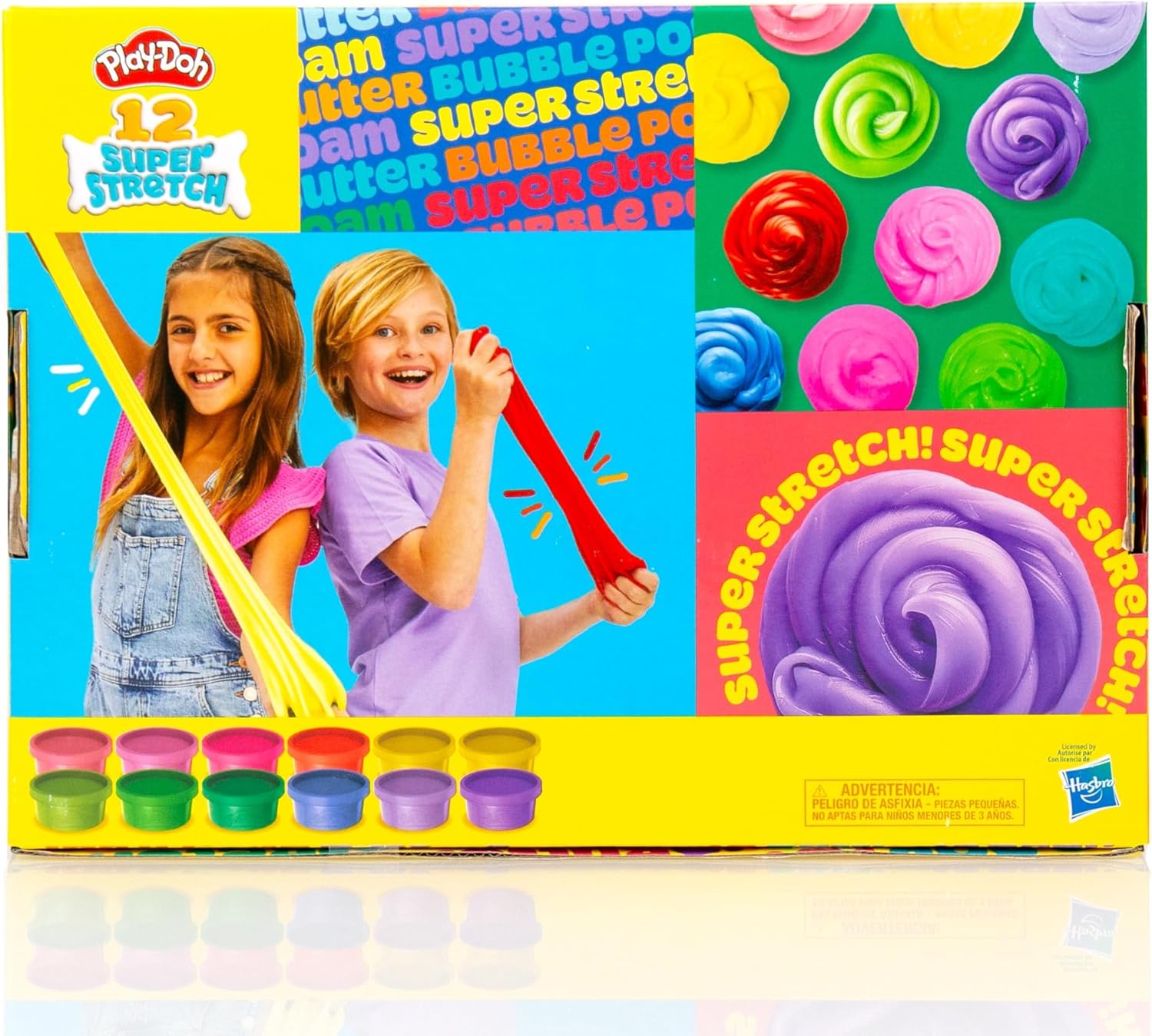 Play-Doh Super Stretch 12er-Pack Variety Kit mit 12 Farben sensorischem Compound-Set für Kinder im Alter von 8–12 Jahren