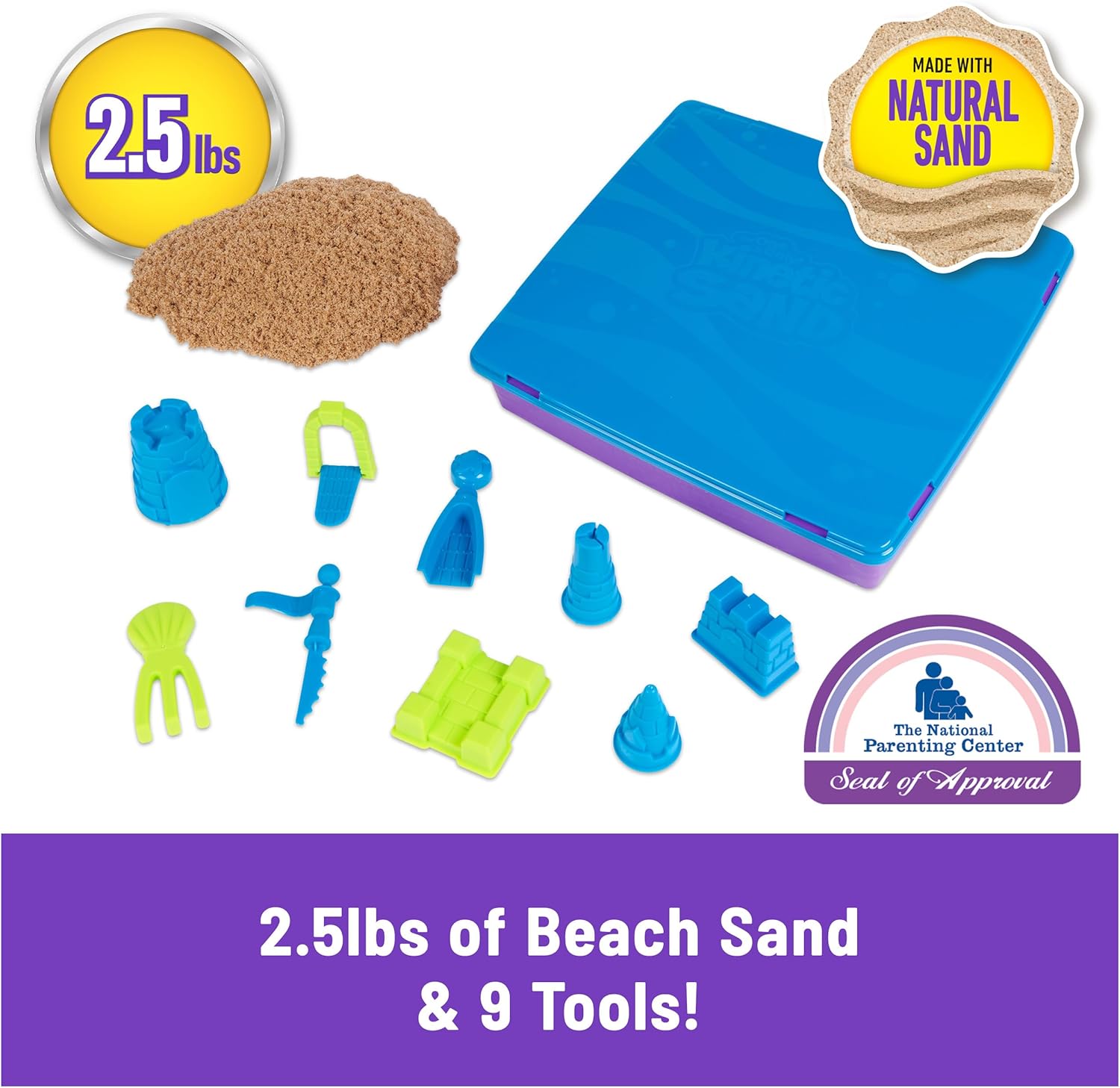 Kinetic Sand, Deluxe Beach Castle Spielset mit 1,13 kg Spielsand, Werkzeugen und Formen