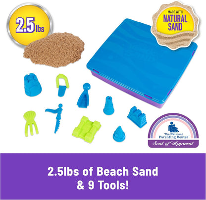 Kinetic Sand, Deluxe Beach Castle Spielset mit 1,13 kg Spielsand, Werkzeugen und Formen