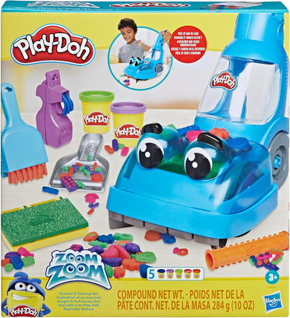 Play-Doh Zoom Zoom Staubsauger-Spielzeug für Kinder, Reinigungs- und Kunstset mit 6 Zubehörteilen und 5 Play-Doh-Farben ab 3 Jahren