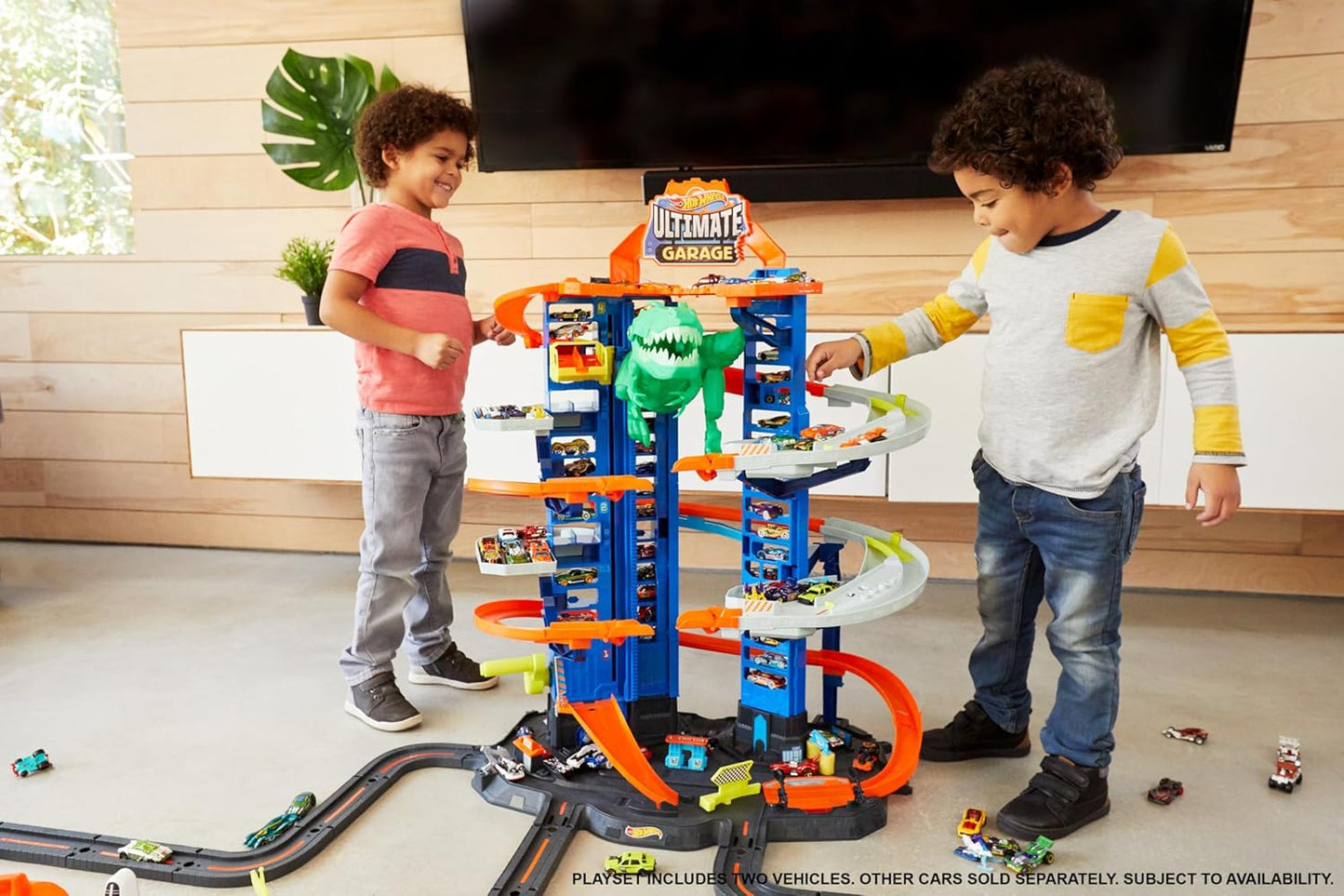 Hot Wheels City Ultimate Garage Track Set avec T-Rex et 2 voitures