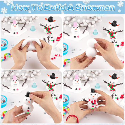 Lot de 6 bonhommes de neige en slime et argile, kit de bricolage pour construire un bonhomme de neige, 6 slimes en cristal transparent et 40 accessoires, à partir de 4 ans